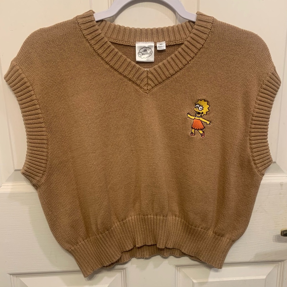 The Simpson Lisa Simpson Beige Knit Crop Medium Sweater Vest.   2918-X